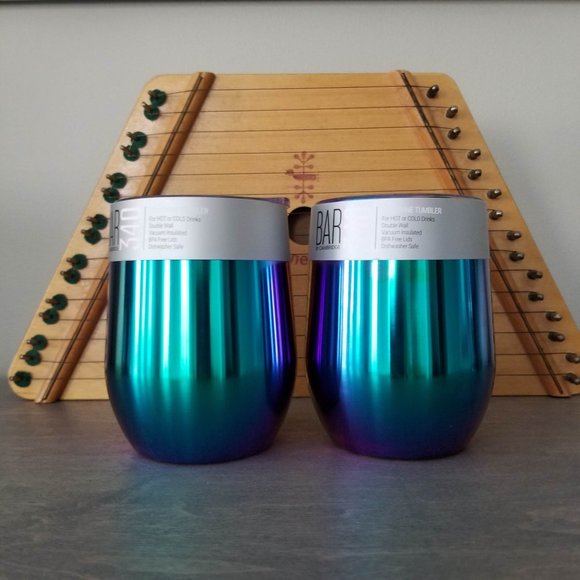 Rainbow Stemless Wine Tumblers with Lids, Set of 2. Bar 340 by Cambridge. NWT - Picture 4 of 12